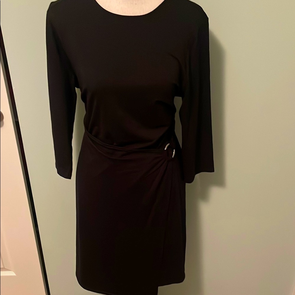 J. Jill NWT Knit Black Dress with Faux Wrap Sz LP